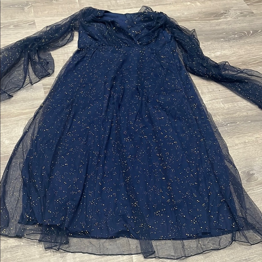 Elegant Navy Blue Kids Dress with Gold Accents